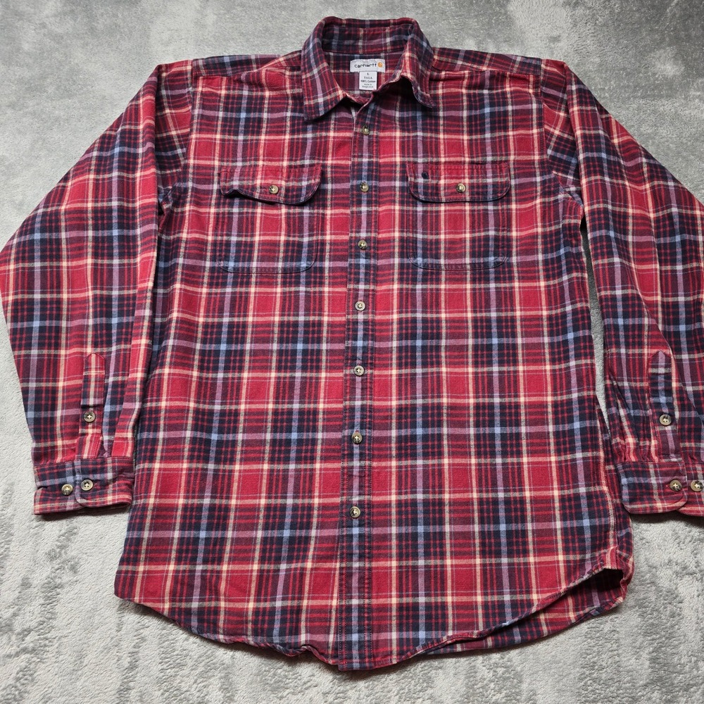 Carhartt Mens Plaid‎ Flannel Shirt Large Tall Red/Blue  100% Cotton S248 DKR
